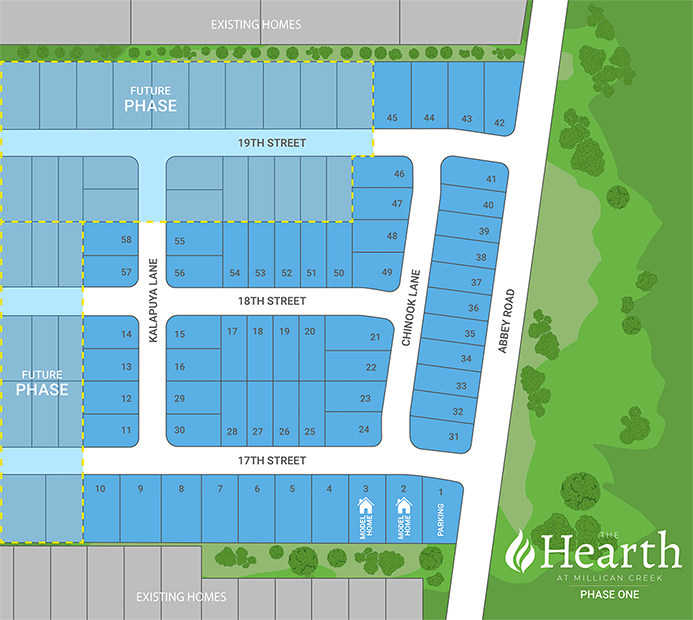 Lot map of new home sites in Lafayette, OR community Milliken Creek